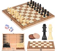 Ersan-Jeu D'échecs, Jeu D'échecs En Bois 3 En 1, Jeu D'échecs De Voyage Portable Pliable, Jeu Echec,Adapté Au Jeu De Société De Voyage En Famille, 29 X 29 Cm