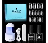 Ersan-Kit Capsule Americaine Ongle - Pose Americaine Ongle Kit, 240 Pcs Capsules Ongle Cercueil Court, Avec 6 En 1 Colle Faux Ongles Top Coat Semi Permanent Et Mini Lampe Uv Ongles Gel