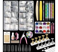 Ersan-Kit Manucure Ongles Nail Art Tips, 1000 Pièces Clair Capsules Ongles Conseils Kit Poudre Acrylique Pour Allonger Les Ongles Naturels Kit De Nail Art Professionnel
