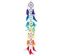 Ersan-Longue Attrape Rêve Arc En Ciel 7 Chakra - Dreamcatcher Indien À Perles & À Plumes Fait Main - Capteur De Rêves Multicolore Et Artisanal - Format Large 6cm De Diamètre, 50cm De Longueur