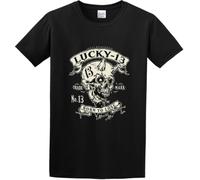 ERSAN Men's Lucky 13 Black Evil Skull T-Shirt Print Tees T Shirt O Neck(Large)