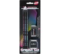 Ersan-Next Generation Graphit Set 3 Crayons Graphite Hb Bois Noir, Forme De Crayon Ronde Au Design Discret, Gomme Et Taille-Crayon Noir Inclus