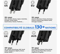 Ersan-Portable Pocket Travel Adapter - Adaptateur De Voyage Poche Portable, Chargeur Universel Usb-C Pour 200+ Pays, Prises Us, Eu, Uk, Au, Charge Rapide 30w Pour Smartphones, Tablettes, Noir
