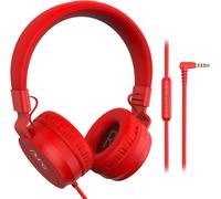 ERSAN-PuroBasic Casque Filaire avec limitation du Volume pour Enfants, Bandeau Pliable et réglable avec Microphone, Compatible avec Smartphones, tablettes et PC (Rouge)