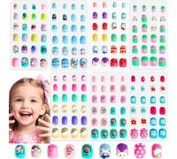 Ersan-Saviland Kit Faux Ongles Pour Enfants : 7 Designs 168 Pcs Capsule Courts À Couverture Complète En Fleurs Colorées Avec Colle Pré-Appliquée, Cadeau Parfait Pour Filles De 8 À 12 Ans