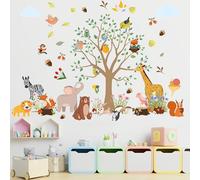 Ersan-Stickers Jungle Chambre Enfant + Toise Murale Enfant, Stickers Muraux Animaux Arbre Girafe Éléphant Zèbre Lion Écureuil Oiseau, Sticker Muraux Enfants Pour Chambre Enfants Bébé Pépinière Salon