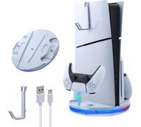Ersan-Support Vertical De Ps5 Slim Avec Lumière Led, Base De Chargement Rapide Pour Deux Manettes Et Crochet Casque Pour Ps5 Slim De/Uhd ¿ Blanc(Non Per Ps5/Ps5 Pro)