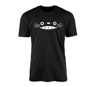 ERSAN T-shirt avec visage de chat souriant - Manga - Japon - Dessin animé - Mon voisin, sœur, fille, père, cadeau - 100 % coton bio peigné - Encre végétalienne, Noir , L
