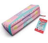 Ersan-- Trousse Scolaire Ouverture Xxl - Trousse Personnalisable Réversible, Avec 1 Côté A Colorier - Grande Ouverture Pratique - Trousse Triangulaire 22 X 6cm - Trousse Pastel Marguerite