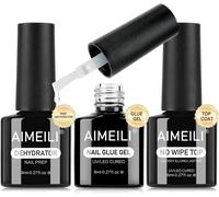 Ersan-Vernis Gel 3 Pcs, Nail Déshydrateur, Top Coat Ultra Brillant, Gel De Colle À Ongles Colle Faux Ongles Extra Forte Nail Glue Pour Pose Américaine Ongles Capsules Presser Sur Les Ongles