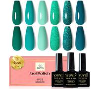 Ersan-Vernis Semi Permanent, 6 Couleurs Vert Émeraude Collection Vert Olive Foncé Turquoise Pailleté Vernis À Ongles Soak Off Uv Nail Art Salon, Fête Prénuptiale/Noël Cadeaux