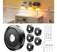 ERSDGG 6 pièces Vers le Mini Spot LED Puck Lights - 1500mAh Led Spot Batterie, 3000K/4500K/6000K&9 RGB, Eclairage d'armoire à intensité variable & programmable avec télécommande, 3 Lights Modi.