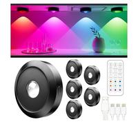 ERSDGG 6 pièces Zum Mini Spot LED Puck Lights - Batterie rechargeable 1500mAh, 12 couleurs de lumière, éclairage d'armoire dimmable et temporisé avec télécommande, 3 Lights modes