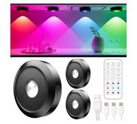 ERSDGG Lot de 3 spots LED à mini spots - Batterie LED 1500 mAh, 3000 K/4500 K/6000 K et 9 RVB, éclairage d'armoire à intensité variable et minuté avec télécommande, 3 modes d'éclairage