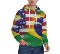 ERSDWRE Chandails à capuche en polaire à imprimé drapeaux américains et brésiliens pour adultes et hommes avec poches, Noir , M