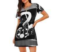 ERSDWRE Chemise de nuit noire et blanche imprimée note de musique pour femmes chemises de nuit vêtements de nuit manches courtes chemise de nuit chemise de nuit robe de nuit, Noir , 3XL