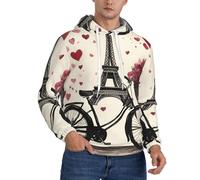 ERSDWRE Love Paris Tower Café Vin Parfum Vélo Cœur Imprimé Confortable Sweatshirts Adultes Hommes Sweat à capuche en polaire Pull à manches longues avec poches, Noir , XS