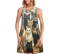 ERSDWRE Robe d'été décontractée sans manches pour femme avec imprimé chat, Noir , L