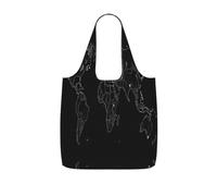 ERSDWRE Sac de rangement noir avec imprimé carte du monde | Sacs d'épicerie réutilisables pliables en polyester léger et lavable Grand sac fourre-tout pour le shopping quotidien