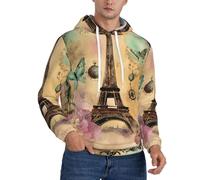 ERSDWRE Sweat à capuche confortable à manches longues avec poches pour homme et adulte Motif Tour Eiffel Paris, Noir , 3XL