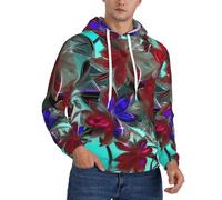 ERSDWRE Sweats à capuche confortables à imprimé de vitraux de fleurs pour hommes adultes pulls à capuche en polaire à manches longues avec poches, Noir , L