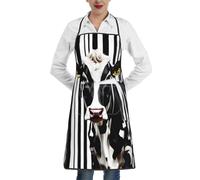 ERSDWRE Tablier de cuisine unisexe avec poches Motif vache au lait Noir/blanc