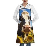 ERSDWRE Tablier de cuisine unisexe avec poches Motif vache avec tournesols Bleu
