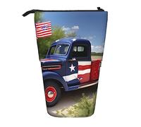 ERSDWRE Trousse à crayons télescopique 4 juillet Motif camions patriotiques Kawaii Trousse de papeterie avec fermeture éclair
