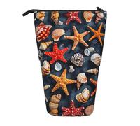ERSDWRE Trousse à crayons télescopique motif étoile de mer et coquillages Kawaii papeterie sac fermeture éclair pochette à crayons debout