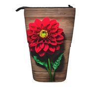 ERSDWRE Trousse à crayons télescopique rétro en bois avec motif floral rouge et motif dahlia kawaii avec fermeture éclair