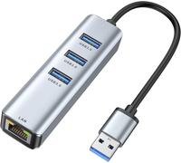 ERSHI-Adaptateur USB Ethernet, Hub USB 3.0 4 in 1 Aluminum Adaptateur réseau USB avec Port LAN réseau RJ45 Gigabit, 3 Ports USB-c [311]