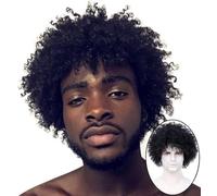 Ershi-Becus Perruque Afro 100% Brésilienne Remy Cheveux Humains Pour Hommes Noirs Bandeau 70s Perruque Kinky Curly Courte Perruque[1