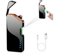 ERSHI-Briquet Électrique, idée Cadeau Papa, USB Rechargeable, Coupe-Vent Double Arc, Indicateur Puissance, Commande Tactile, Noir,[5745]