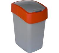 ERSHI-CURVER Flip Bin - Poubelle 25L à couvercle basculant - Pour Cuisine, Bureau, Salle de Bain - 26 x 34 x 47 cm - Gris / Rouge[43