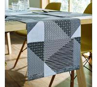 ERSHI- Dining Larsson Geo Chemin de Table en Coton Gris 33 x 220 cm[2439]