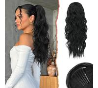 Ershi-Extension Queue De Cheval, Postiche Peigne Clip Cheveux Avec Cordon 60cm Longue Bouclés Ondulée Queue De Cheval Synthétique [1