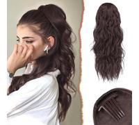 Ershi-Extension Queue De Cheval, Postiche Peigne Clip Cheveux Avec Cordon 60cm Longue Bouclés Ondulée Queue De Cheval Synthétique [1