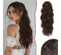 Ershi-Extension Queue De Cheval, Postiche Peigne Clip Cheveux Avec Cordon 60cm Longue Bouclés Ondulée Queue De Cheval Synthétique [1