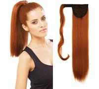 Ershi-Facile À Utiliser Wrap Queue De Cheval Clip Cheveux Droits Queue De Cheval 24 Pouces 100g Synthétique #119 Cuivre Rouge Oran[2