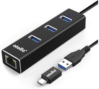 ERSHI-Hub USB 3.0 Ethernet, Répartiteur C pour Adaptateur en Aluminium avec 1 Port LAN RJ45, 3 Ports de données USB et Un Adaptate[289]
