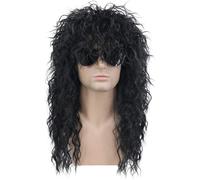 Ershi-Karlery Mens Long Bouclés Noir 80s Heavy Metal Rocker Perruque 80s À Thème Partie Perruque[993]