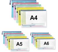 Ershi-Logei Lot De 15 Porte-Documents Avec Fermeture Éclair A4 + A5 + A6 - Poche Zippée - Pochette Étanche - 5 Couleurs - Pochette[2721]