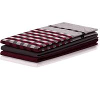 ERSHI- Louie Lot de 3 torchons de Cuisine avec Crochet de Suspension 100% Coton 50 x 70 cm, Coton, Bordeaux et Noir, 3er Set[3368]