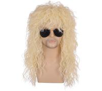 Ershi-Perruque Longue Mulet Beige Blonde, 80s Long Blond Punk Heavy Metal Perruque Rétro Rocker Disco Perruque (Blond 723)[2056]
