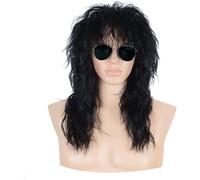 Ershi-Perruque Mulet Longue Noire Bouclée Pour Hommes Et Femmes Perruque Des Années 70 80 Rocker Punk Pour Carnaval Halloween Cosp[1