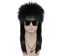 Ershi-Perruque Mulet Longue Noire Raide Pour Hommes Et Femmes Perruque Des Années 70 80 Diva Rock Punk Pour Carnaval Halloween Cos[9