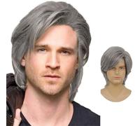 Ershi-Perruques Courtes Et Droites Grises Pour Homme - Partie Latérale Naturelle Guy - Cheveux Duveteux - Fibre Résistante À La Ch[1