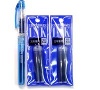 Ershi-Platinum Stylo Plume Preppy, Pointe Fine, Bleu Noir (Psq-300#3) + Cartouches D'encre Spn-100a#3 (Bleu Noir) Set (Importé Du [601]
