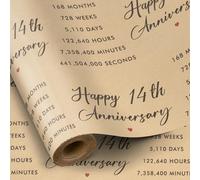 Ershi-Rouleau De Papier Cadeau Pour Mariage Ivoire - 43,2 Cm X 5 M - Motif « Joyeux 14e Anniversaire » Sur Papier Kraft Résistant [453]