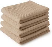 ERSHI- Serviettes de Cuisine et Gants de Toilette en Coton Beige Torchon Texturé et à Tissage Plat Ensemble de Torchons 70x[3056]
